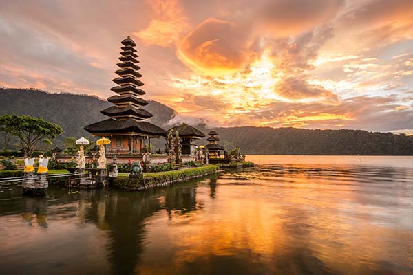 Pura Ulun Danu Bratan, Hindu temple on Bratan lake landscape, Bali, Indonesia